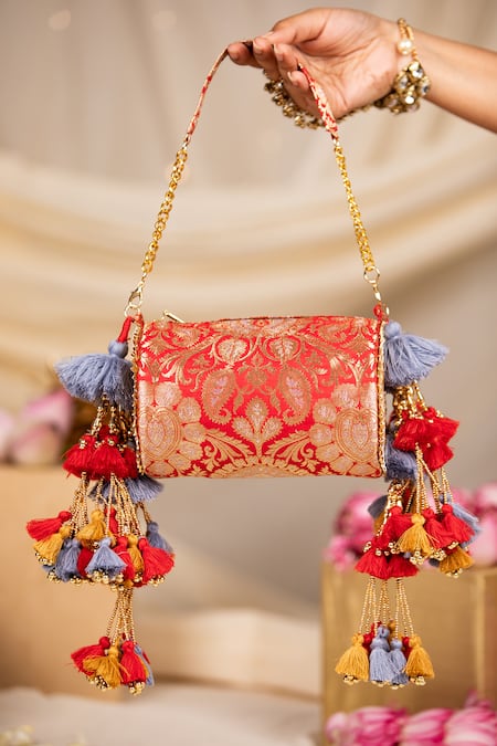 5elements Prisha Brocade Tassel Embellished Handbag 