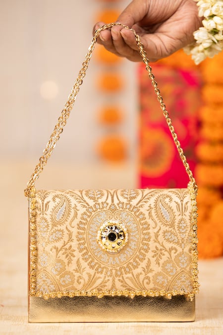 5elements Aarna Brocade Paisley Motif Clutch Bag With Sling 