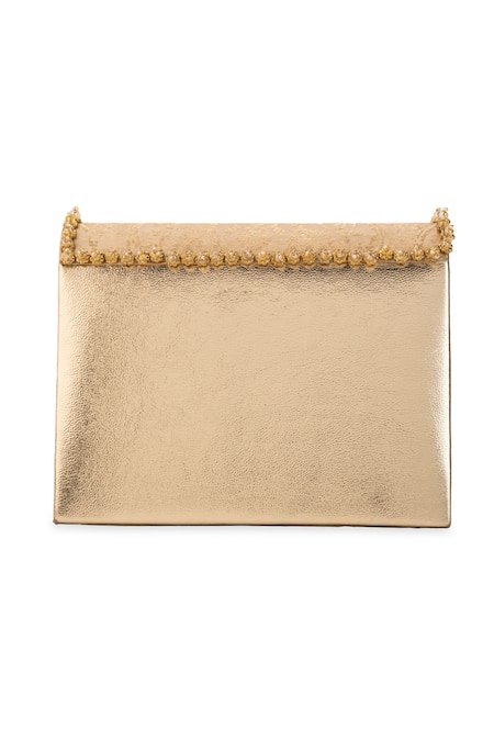 5elements Peach Beads, Pearls, Mirrors Aarna Brocade Paisley Motif Clutch Bag With Sling at Aza Fashions 5elements_Peach Beads, Pearls, Mirrors Aarna Brocade Paisley Motif Clutch Bag With Sling _at_Aza_Fashions
