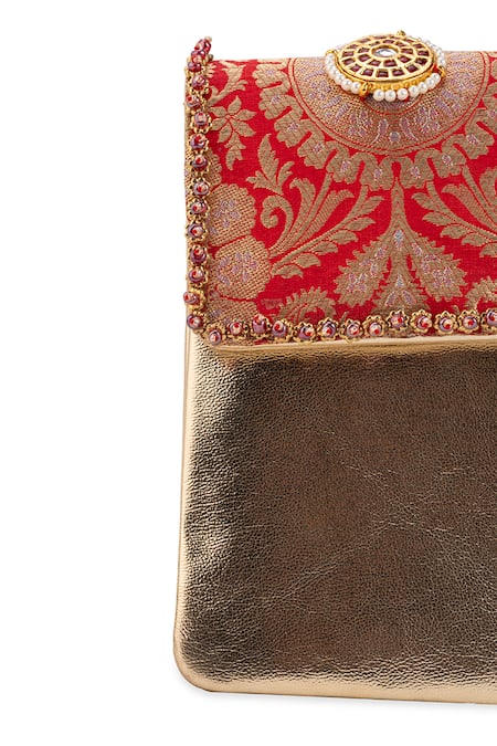 Buy_5elements_Red Stones, Pearls Krishika Brocade Bag 