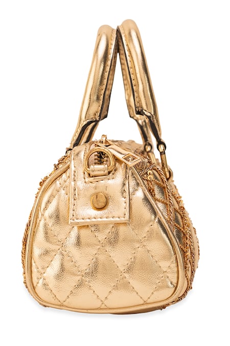 Shop_5elements_Gold Sequins, Metallic Thread Aarika Quilted Pattern Handbag  _Online_at_Aza_Fashions