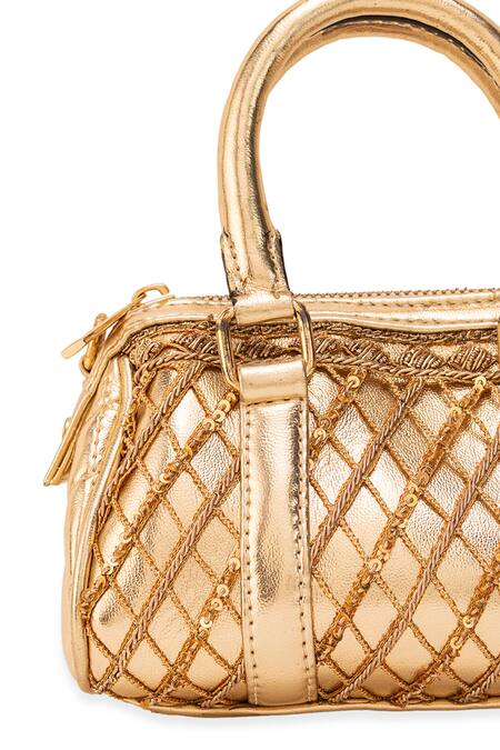 Buy_5elements_Gold Sequins, Metallic Thread Aarika Quilted Pattern Handbag  