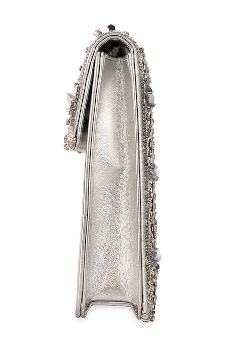 5elements_Silver Sequins, Beads, Metallic Thread Harshini And Embroidered Handbag _Online_at_Aza_Fashions