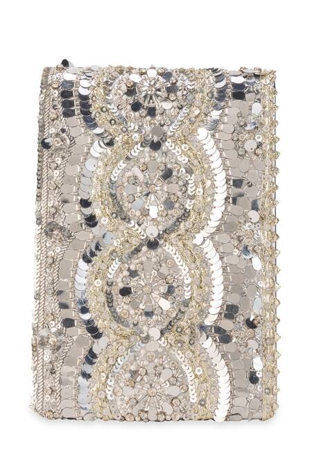 5elements_Silver Sequins, Beads, Metallic Thread Harshini And Embroidered Handbag _at_Aza_Fashions