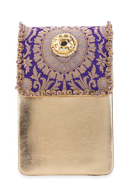 Buy 5elements Purple Stones, Pearls, Metallic Thread Pranavi Brocade Bag Online at Aza Fashions Buy_5elements_Purple Stones, Pearls, Metallic Thread Pranavi Brocade Bag _Online_at_Aza_Fashions