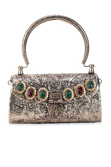 5elements Kashvika Embossed Metallic Handbag  