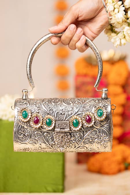 5elements Kashvika Embossed Metallic Handbag  