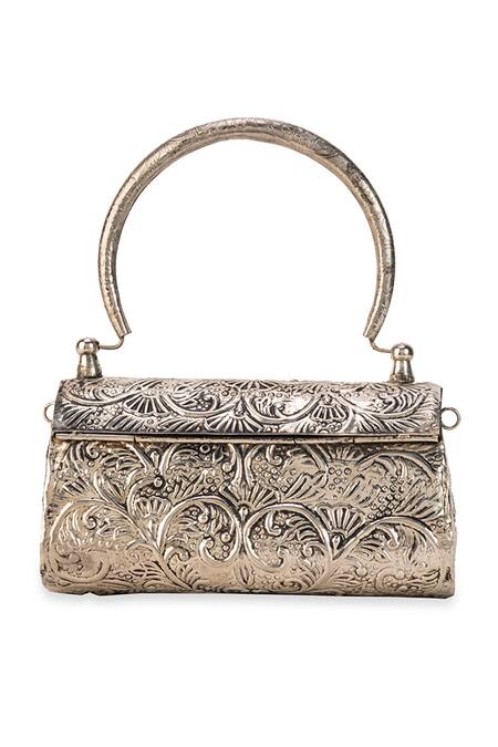 Buy_5elements_Silver Gemstones, Pearls Kashvika Embossed Metallic Handbag  