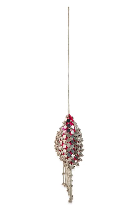 5elements_Pink Sequins, Tassels Ranvika Disc Embellished Potli Bag  _Online_at_Aza_Fashions