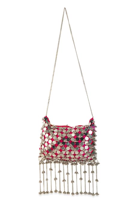 Buy_5elements_Pink Sequins, Tassels Ranvika Disc Embellished Potli Bag  _Online_at_Aza_Fashions