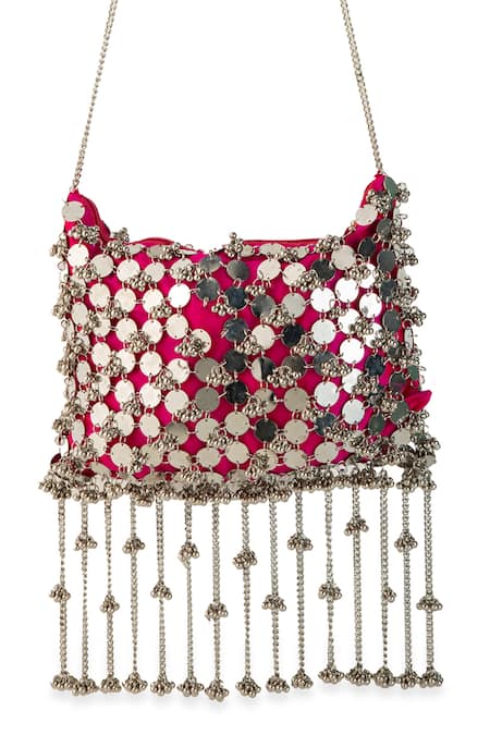 Shop_5elements_Pink Sequins, Tassels Ranvika Disc Embellished Potli Bag  _Online_at_Aza_Fashions