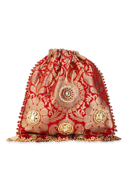 5elements Sharvitha Brocade Floral Motif Potli Bag 