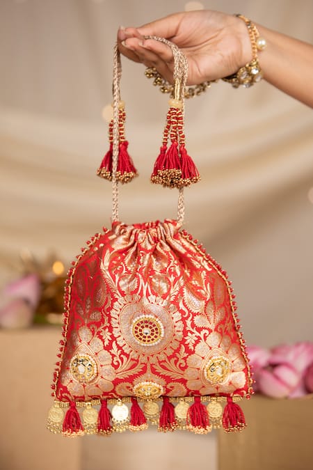 5elements Sharvitha Brocade Floral Motif Potli Bag 