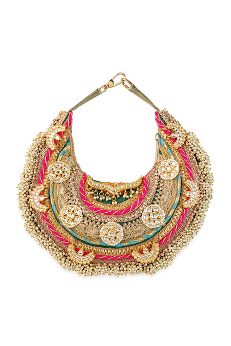 Buy_5elements_Gold Beads, Embroidery, Stones Pranika Pearl Embellished Handbag _Online_at_Aza_Fashions