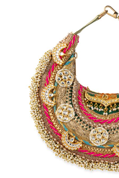 Shop_5elements_Gold Beads, Embroidery, Stones Pranika Pearl Embellished Handbag _Online_at_Aza_Fashions