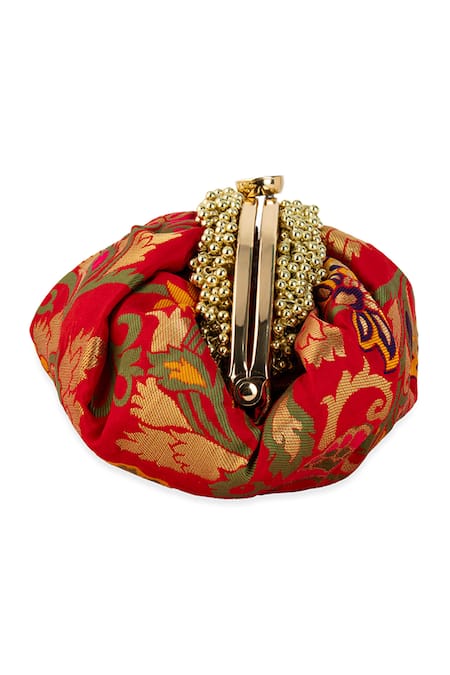 5elements Red Beads, Embroidery Viami Brocade Floral Motif Potli Online at Aza Fashions 5elements_Red Beads, Embroidery Viami Brocade Floral Motif Potli _Online_at_Aza_Fashions