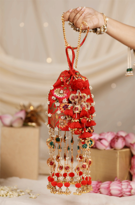 5elements Amisha Brocade Floral Embroidered Potli Bag