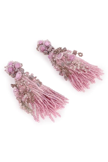 Buy_House Of D"Oro_Lilac Beads, Stones Mauve Jhumka Long Earrings _Online_at_Aza_Fashions