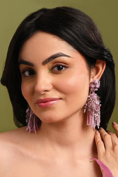 House Of D"Oro Mauve Stone Jhumka Long Earrings