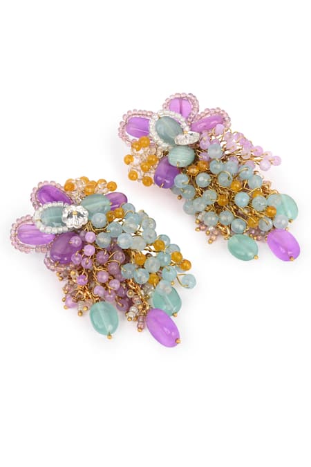 Buy_House Of D"Oro_Multi Color Beads, Stones, Crystals Embellished Long Earrings _Online_at_Aza_Fashions