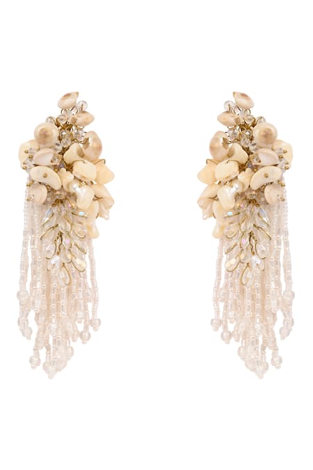 House Of D"Oro White Floral Long Earrings 