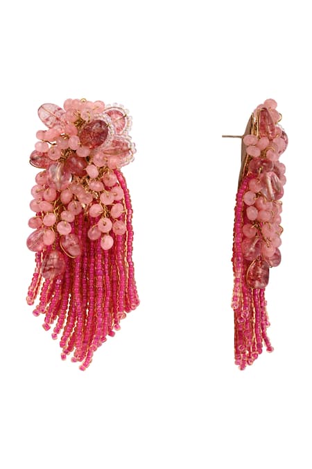 Buy_House Of D"Oro_Pink Beads, Stones Crystal Long Earrings _Online_at_Aza_Fashions