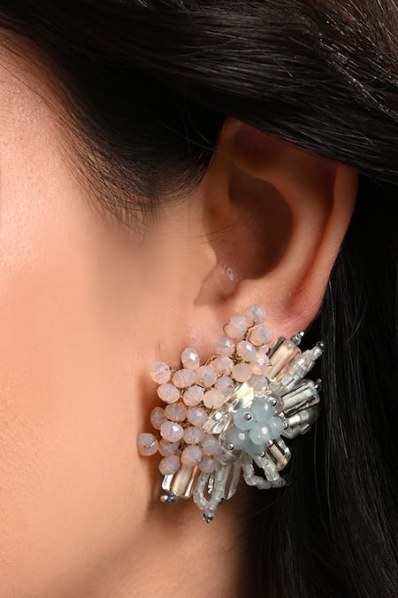 Shop_House Of D"Oro_Blue Beads, Stones Round Studded Earrings _Online_at_Aza_Fashions