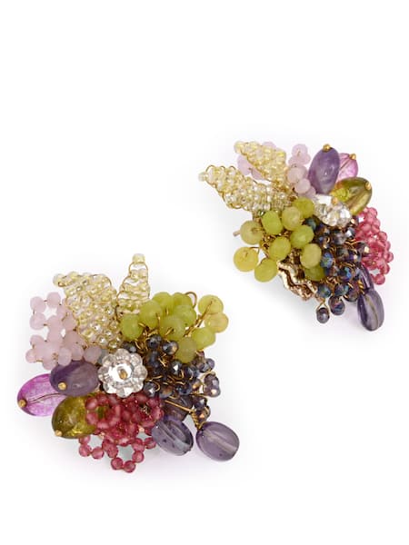 Buy_House Of D"Oro_Multi Color Beads, Stones Colourful Stud Earrings _Online_at_Aza_Fashions