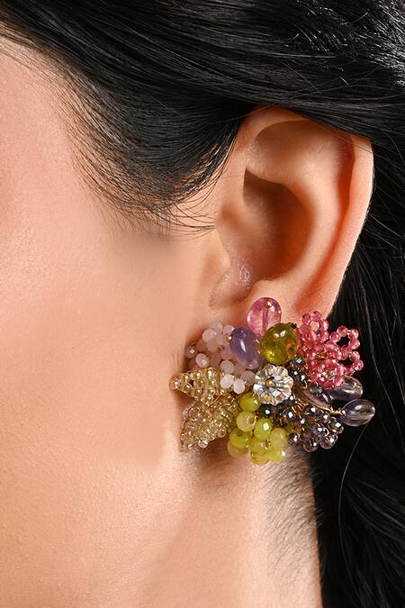 Shop_House Of D"Oro_Multi Color Beads, Stones Colourful Stud Earrings _Online_at_Aza_Fashions