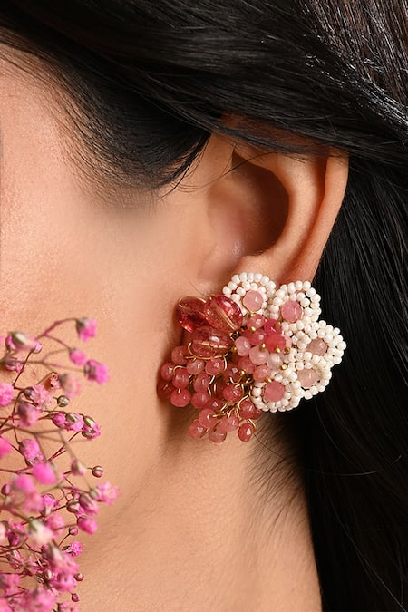 Buy House Of D"Oro Red Beads, Pearls Cherry Stone Round Earrings Online at Aza Fashions Buy_House Of D"Oro_Red Beads, Pearls Cherry Stone Round Earrings _Online_at_Aza_Fashions