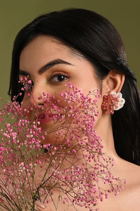 House Of D"Oro Cherry Red Stone Round Earrings 