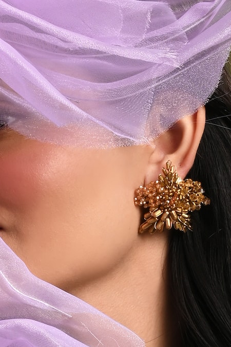 Shop_House Of D"Oro_Gold Plated Beads Metallic Abstart Earrings _Online_at_Aza_Fashions