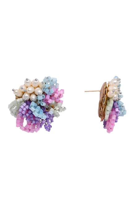 House Of D"Oro Multi Color Beads, Pearls And Flower Round Stud Earrings Online at Aza Fashions House Of D"Oro_Multi Color Beads, Pearls And Flower Round Stud Earrings _Online_at_Aza_Fashions