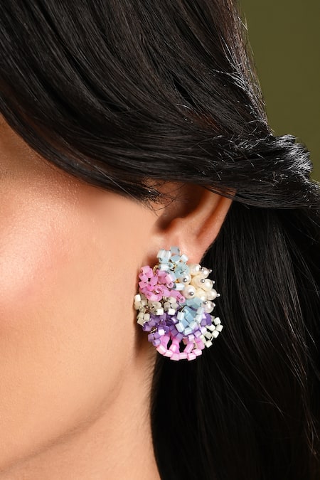 Buy House Of D"Oro Multi Color Beads, Pearls And Flower Round Stud Earrings Online at Aza Fashions Buy_House Of D"Oro_Multi Color Beads, Pearls And Flower Round Stud Earrings _Online_at_Aza_Fashions