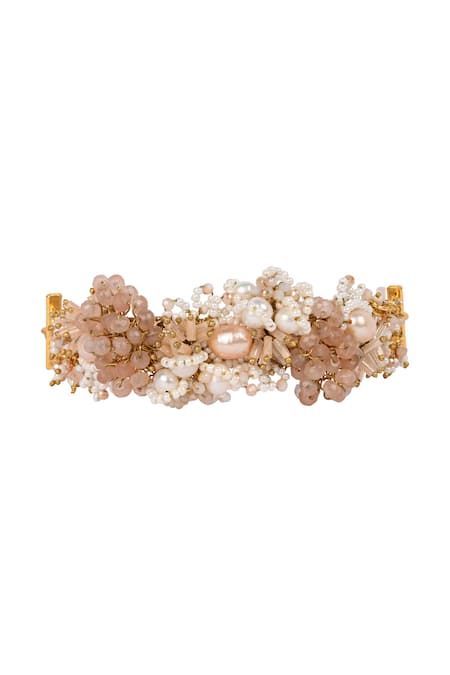 House Of D"Oro Peach Floral Embellished Choker Online at Aza Fashions House Of D"Oro_Peach Floral Embellished Choker _Online_at_Aza_Fashions