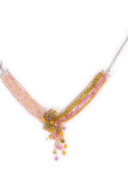 House Of D"Oro Multi Color Stone And Bead Embellished Necklace Online at Aza Fashions House Of D"Oro_Multi Color Stone And Bead Embellished Necklace _Online_at_Aza_Fashions