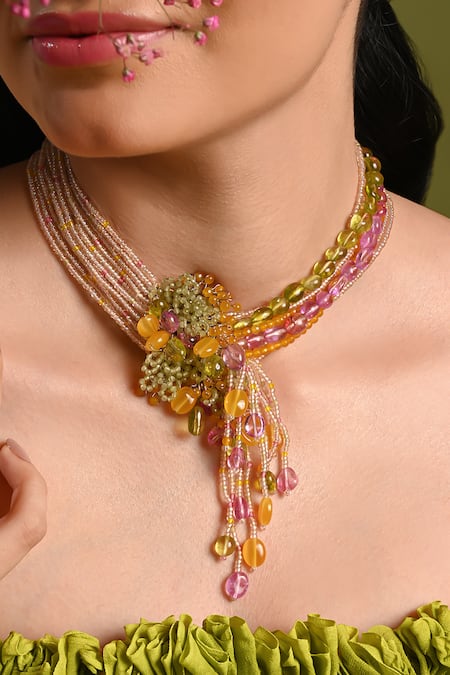 Buy House Of D"Oro Multi Color Stone And Bead Embellished Necklace Online at Aza Fashions Buy_House Of D"Oro_Multi Color Stone And Bead Embellished Necklace _Online_at_Aza_Fashions