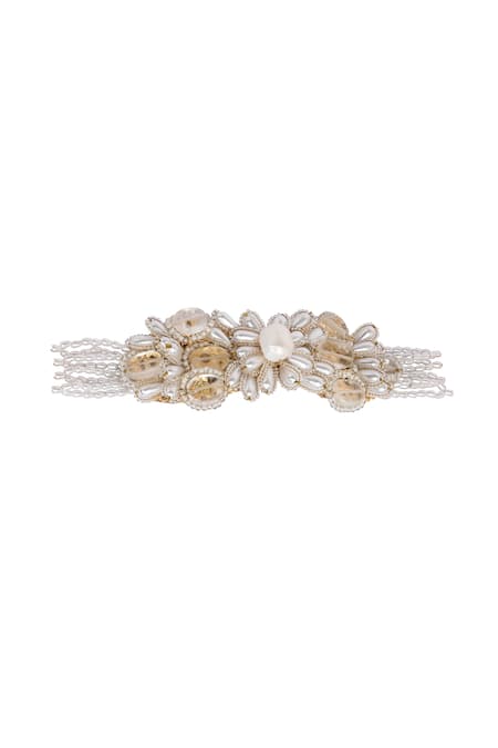 House Of D"Oro_White Pearl And Stone Butterfly Choker _Online_at_Aza_Fashions