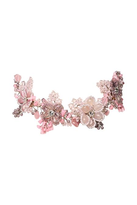 House Of D"Oro Lilac Floral Embellished Choker Online at Aza Fashions House Of D"Oro_Lilac Floral Embellished Choker _Online_at_Aza_Fashions