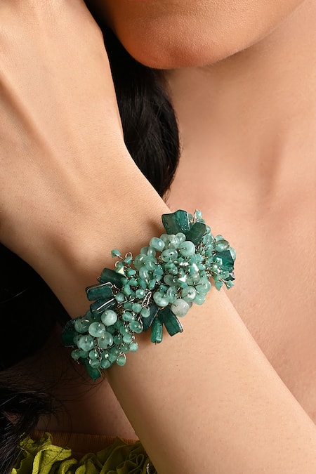Buy_House Of D"Oro_Green Stones, Beads Embellished Bracelet _Online_at_Aza_Fashions