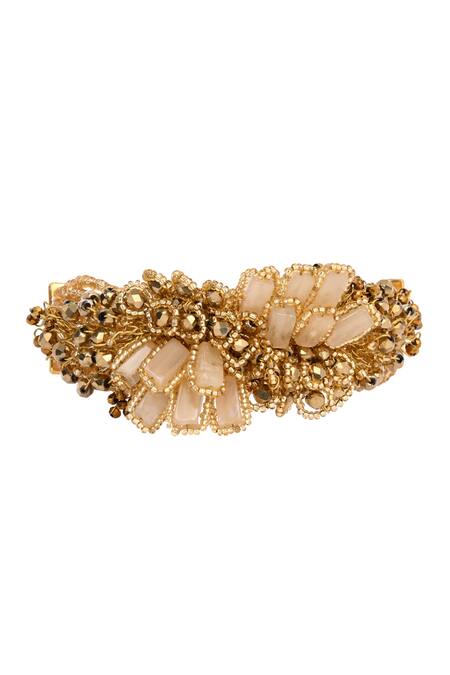 House Of D"Oro_Gold Plated Beads, Stones Floral Embellished Bracelet _Online_at_Aza_Fashions