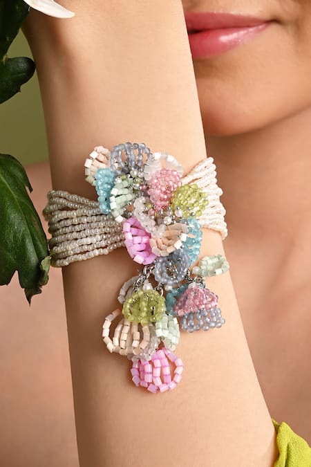 Buy_House Of D"Oro_Multi Color Beads Floral Petal Embellished Bracelet _Online_at_Aza_Fashions