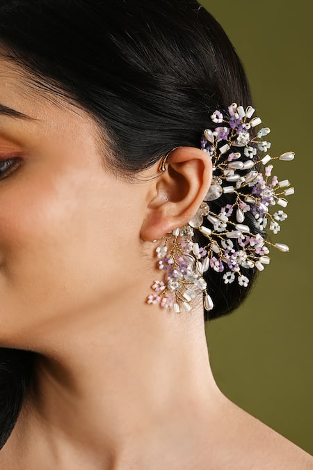Buy_House Of D"Oro_Multi Color Crystals, Stones, Beads, Pearls Pastel And Embellished Earcuff _Online_at_Aza_Fashions