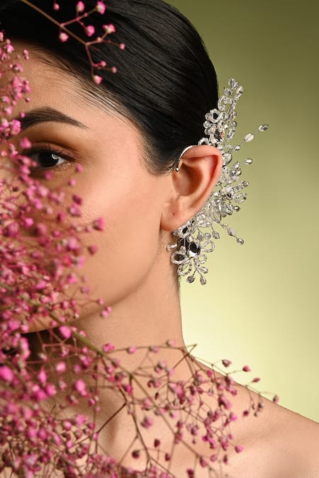 House Of D"Oro Silver Crystal & Stone Earcuff