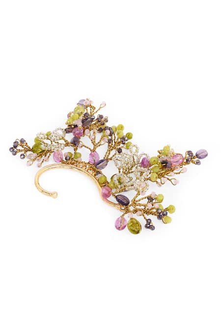 House Of D"Oro_Green Beads, Stones, Crystals And Handmade Earcuff _Online_at_Aza_Fashions