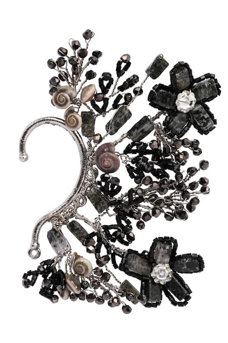 House Of D"Oro Black & Grey Stone Embellished Earcuff