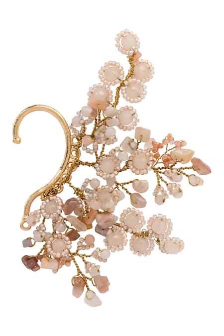House Of D"Oro Beige & Gold Floral Embellished Earcuff