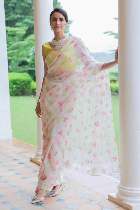 Summer By Priyanka Gupta Shining Rose Embroidered Saree With Blouse 