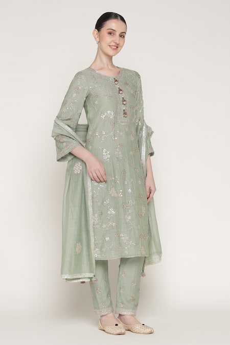 Buy Summer By Priyanka Gupta Green Chanderi Embroidery, Sequins, Gota Patti, Vrinda Jaal Work Kurta Set Online at Aza Fashions Buy_Summer By Priyanka Gupta_Green Chanderi Embroidery, Sequins, Gota Patti, Vrinda Jaal Work Kurta Set _Online_at_Aza_Fashions
