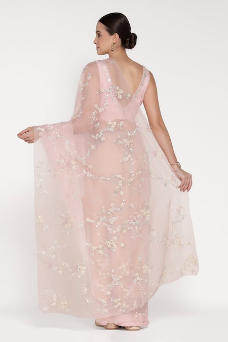 Summer By Priyanka Gupta Big Flower Embroidered Saree With Blouse 